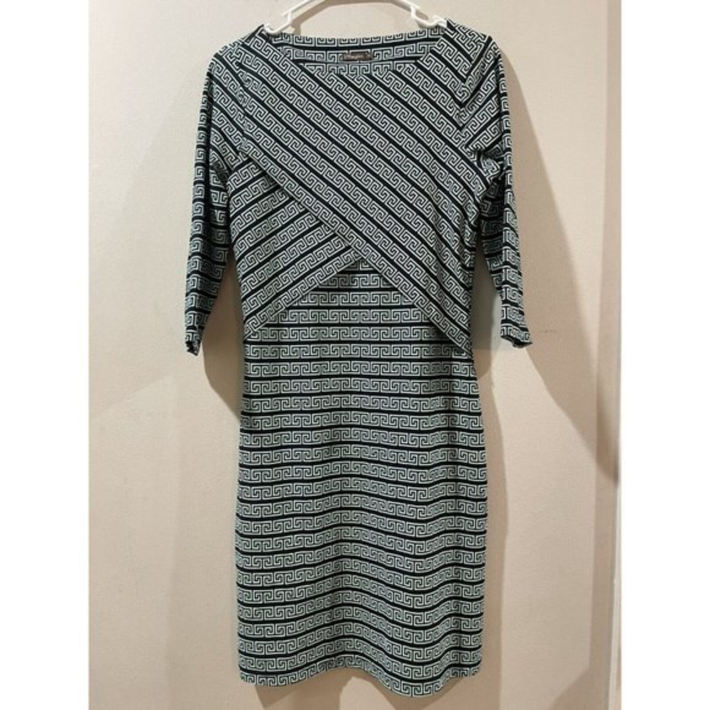 J.MCLAUGHLIN Women's NICOLA GEOMETRIC Black/Green‎ Boat Neck Dress Size S